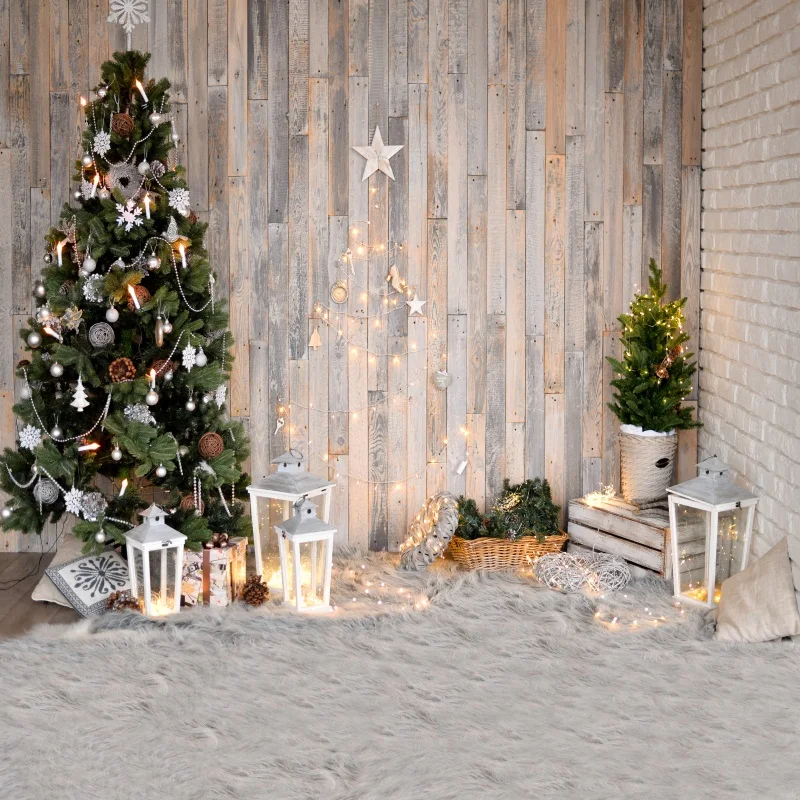 Фон для фотосъемки Рождественская елка лампочка светильник фонарь красочная деревянная доска серая стена ковер фон для детской фотосъемки - Цвет: NBK03245
