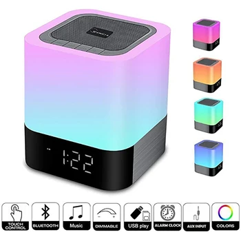 

Wireless Bluetooth Speaker with Touch Control Bedside Lamp Alarm Clock MP3 Portable Smart LED Touch Sensor Table Lamp Dimmable
