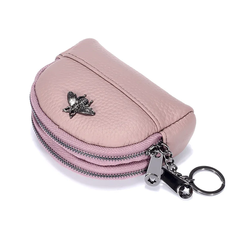 Cow Coin Purse Wallet Woman Card Genuine Leather Change Purses Double Zipper Shell Key Ring Ladies Leather Wallets Coin Bag