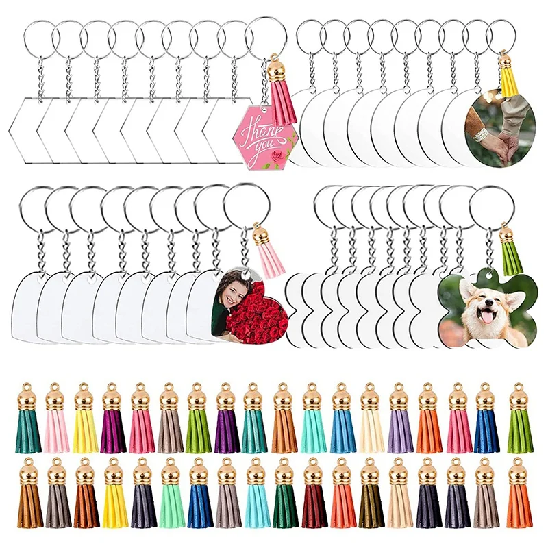 Acrylic Keychain Blanks,36Pcs Acrylic Blanks,36Pcs Keychain Tassels