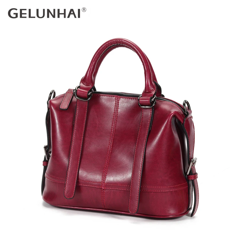 

GELUNHAI Genuine Leather Women Totes Luxury Commut Handbag Removable Handheld Ladies Shoulder Bags Designer Real Cowhide Handbag