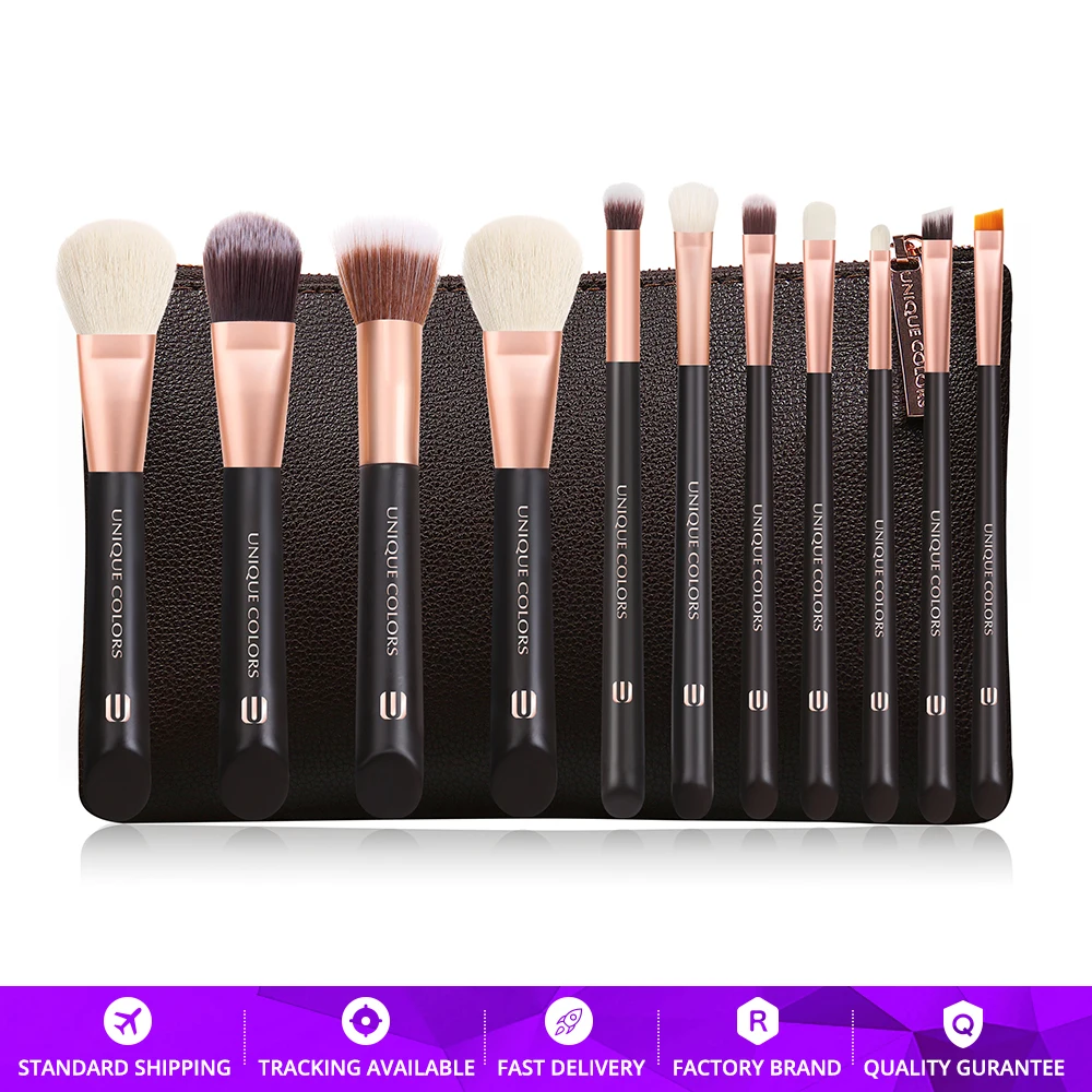 

11Pcs Professional Makeup Brushes Set Full Range Make up Brushes sets Brown Wooden handle Rose gold ferrule with synthestic hair