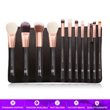 11Pcs Professional Makeup Brushes Set Full Range Make up Brushes sets Brown Wooden handle Rose gold ferrule with synthestic hair