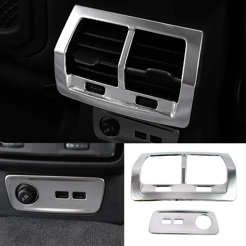 

For Audi Q3 F3 2019 2020 Accesorios Car armrest Box Rear Air Conditioner Outlet Frame Cover Trim Interior Mouldings USB Panel