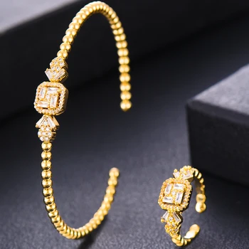 

GODKI Luxury Icedout BALL BEADS Bangle Ring Set Dubai Bridal Jewelry Set For Women Wedding Cubic Zircon brincos para as mulheres