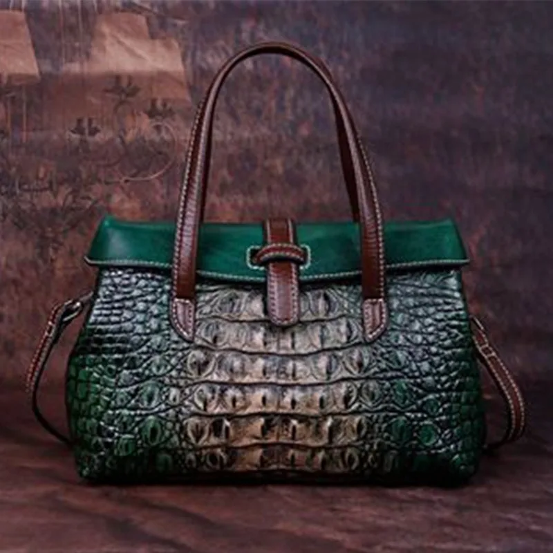 

Women's Bag 2020 Women's Shoulder Handbag Full Grain Leather Crocodile Pattern Hand Embossed Bag Fashion Retro Premium Bag