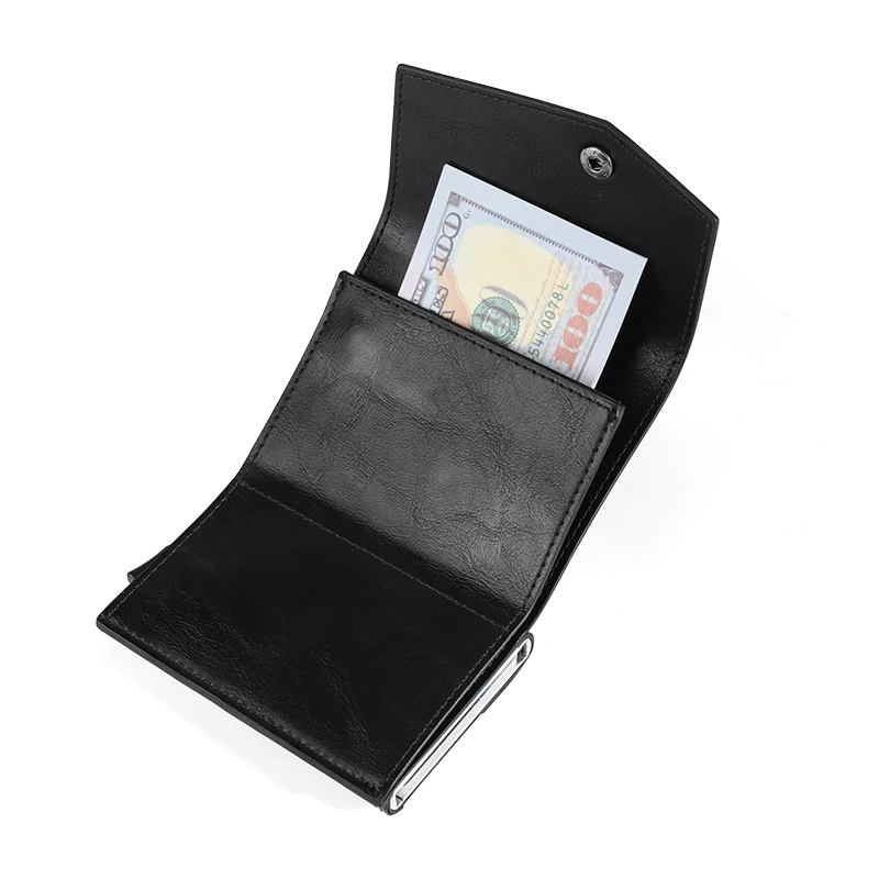 Aluminum Metal Pop up Credit Card Wallet 2021 New Fashion Men RFID NFC Protection Tri-fold PU Synthetic Vintage Smart  Wallet