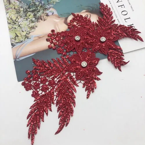 Dark red 10 шт аппликация вышитый цветок с пришитой нашивкой одежда с яркой пудрой ремесло одежды - Цвет: Dark red
