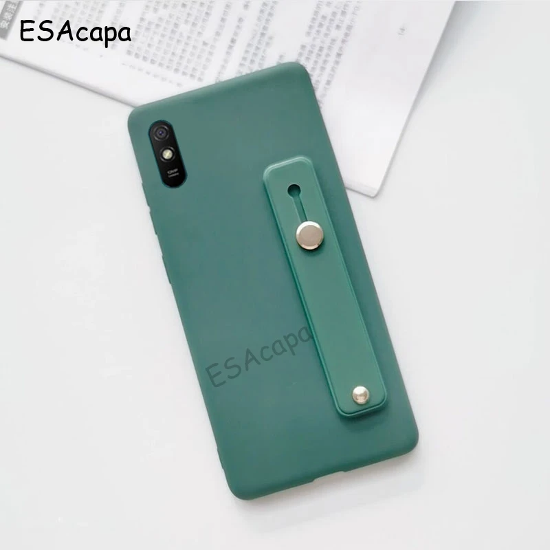 xiaomi leather case handle Wristband Silicone Stand Phone Holder Case For Xiaomi Redmi 9A Case Candy Color Finger Grip Soft Back Cover For Redmi 9A Cover cases for xiaomi blue