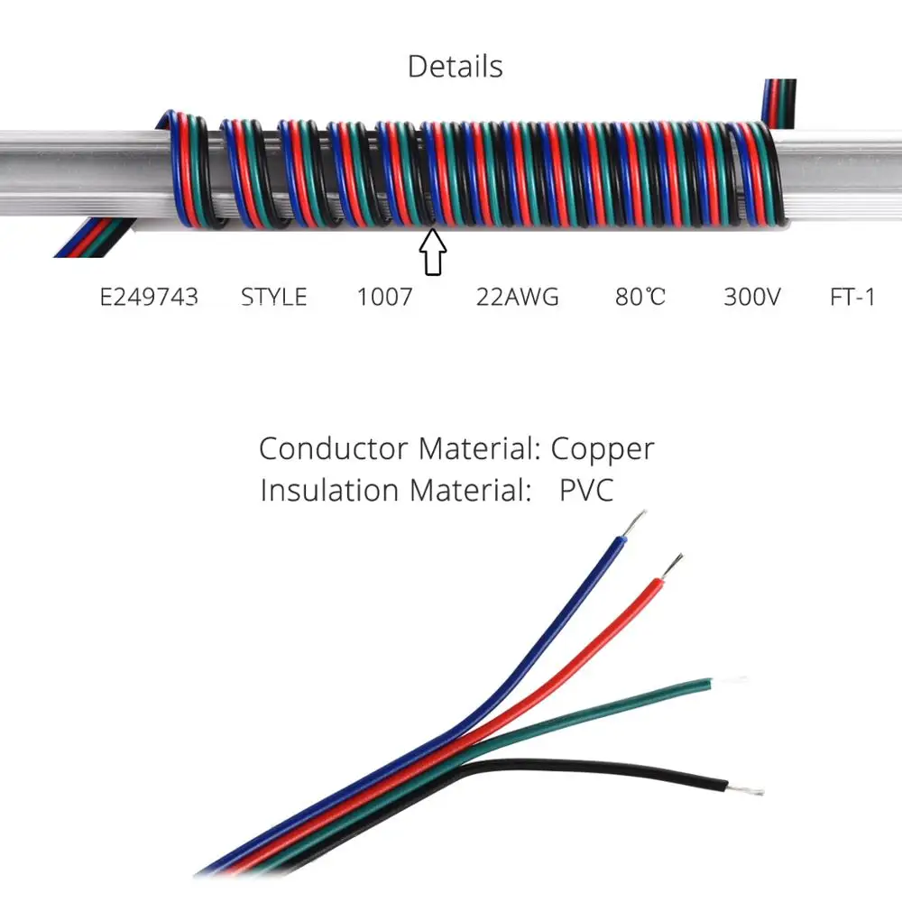 10 м RGB 5050 3528 Светодиодная лента 4pin 22AWG Удлинительный кабель провод широко