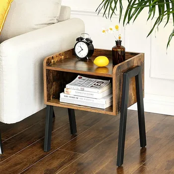 

Industrial Nightstand, Stackable End Table, Cabinet for Storage, Side Table for Small Spaces, Wood Look Accent Furniture Metal