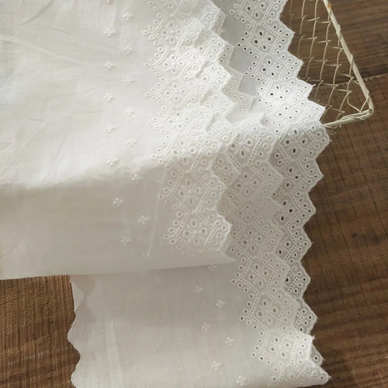 Ажурная хлопковая кружевная лента с цветочной вышивкой ширина 15 см бежевая