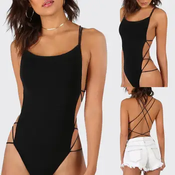 

Sexy Strappy Backless Women Solid Color Monokini One-piece Swimwear Bodysuit Swimwear Swimsuit Sexy Women Bikini Set Swimsuit