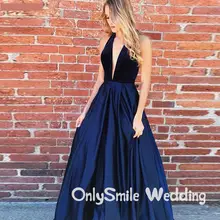 Темно-синие платья на выпускной сексуальное нижнее белье с глубоким v-образным вырезом бретельки, открытая спина бархатное платье для выпускного вечера Vestido Longo Festa торжественное платье трапециевидной формы Для женщин выпускного вечера вечерние платья