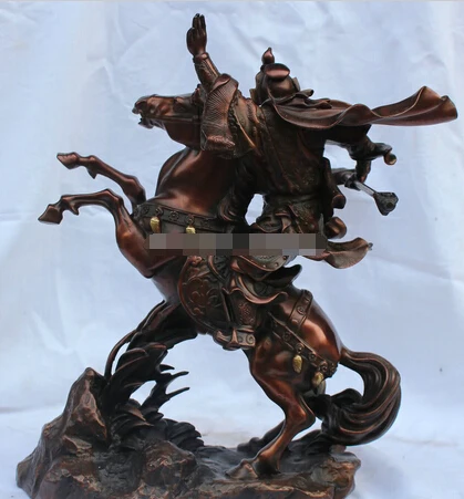 328+++ 1" Китайский фэн-шуй Бронзовый Guan Gong Yu воин Дракон Бог на лошади статуя