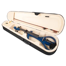 4/4 Размер электрическая/Тихая Скрипка скрипка черное дерево фитинги с бантом, сумка для переноски, наушники, кабель, канифоль-синий