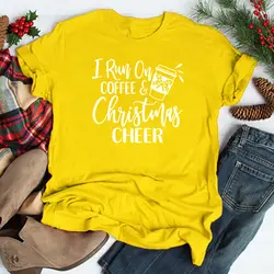 Забавные футболки tumblr лозунг Рождество гранж Топы праздничная одежда запускаю на Кофе & Рождественское приветствие Футболка с принтом