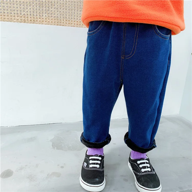 Baby Brushed And Thick Knit High-waisted Bellyband Imitation Jeans Big Pp Pants