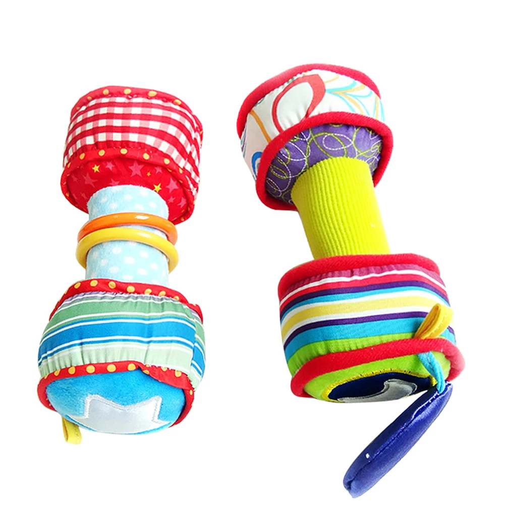 High Quality 1 Pair Infant Baby Rainbow Colourful Soft Rattle Dumbbells Toy Kids Intellectual Development Toy
