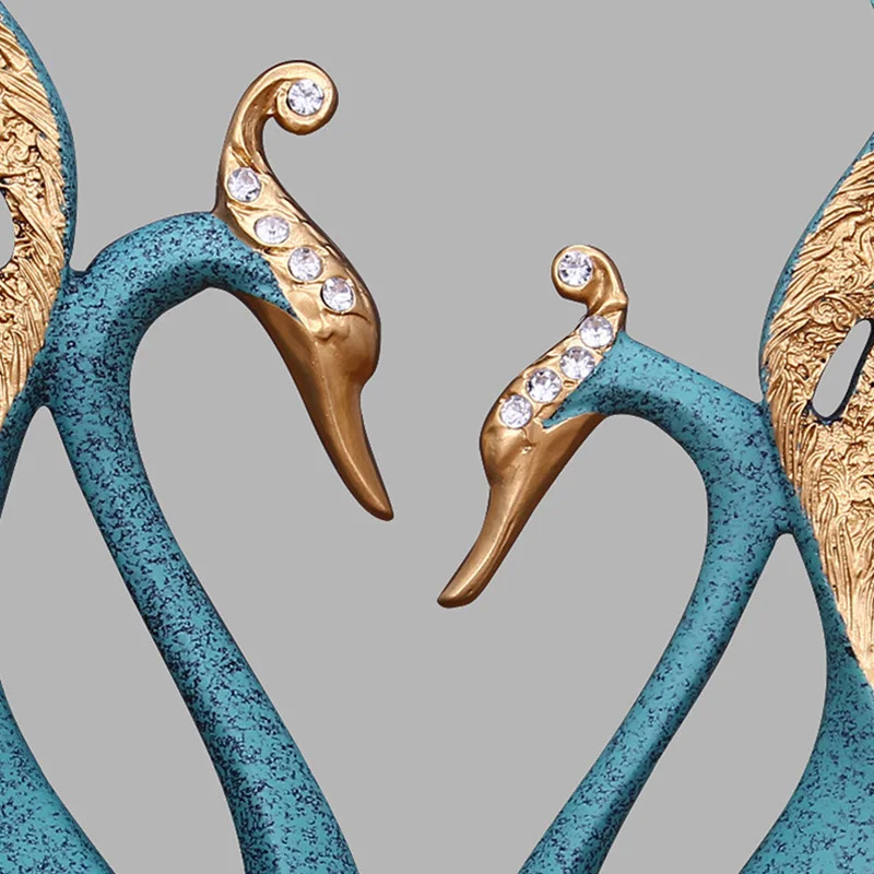 A Pair Golden Swan Sculpture Statue Living Room TV Cabinet Ornaments Wedding Gift for Friends Lovers Home Decoration Accessories