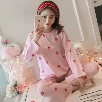 

2 Pcs Women Femme Sleepwear Nightgown Silk Badydoll Women Silk Cartoon Long Sleeve O Neck Plus Size Women Sleepwear Wholesale W1