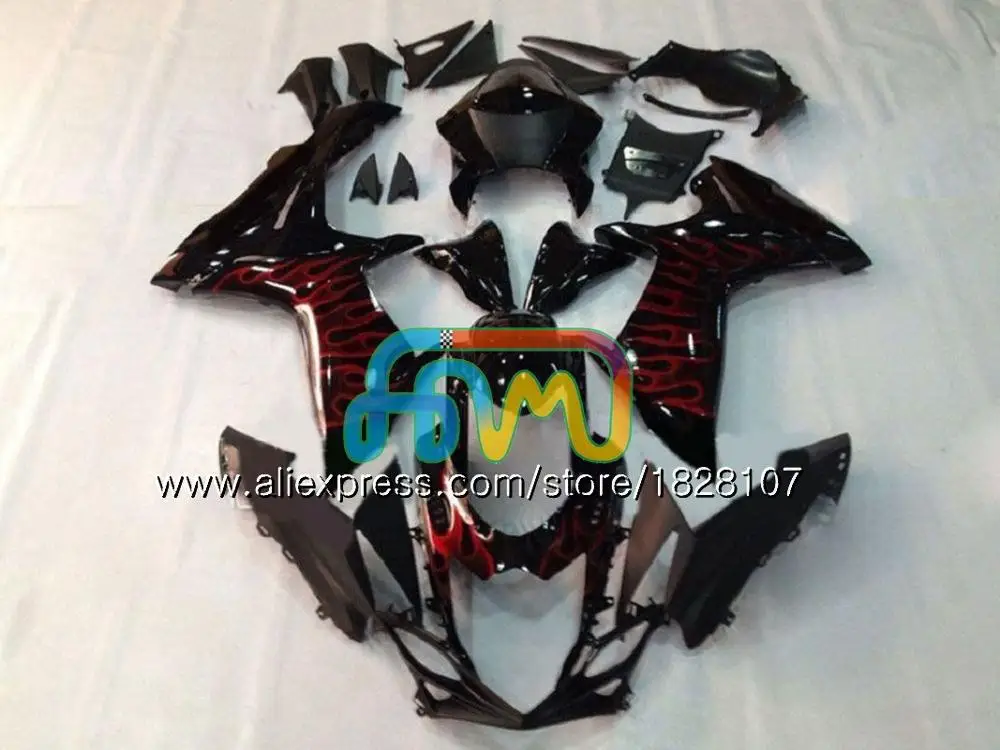 Инъекции для SUZUKI GSXR 600 750 GSXR750, возрастом 11, 12, 13, 14, 15, 39BS. 0 K11 GSXR600 2011 2012 2013 обтекатель черый белый - Цвет: No. 13 Red flames