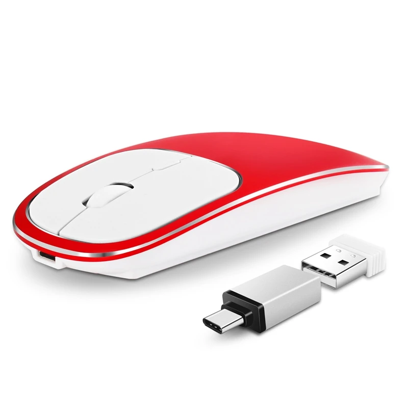 2,4G перезаряжаемая usb type-C беспроводная мышь Бесшумная красная