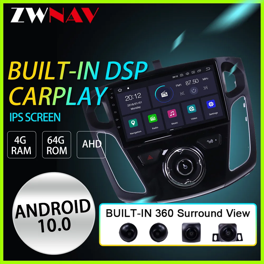 

Vertical Screen Android 10 PX6 Car Dvd Multimedia Player for ford Focus 2012-2018 car radio 360 Surround View