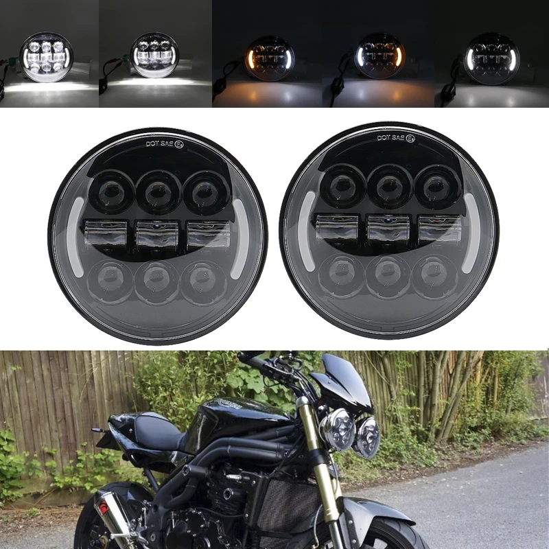 5.75 inch High Low beam projector headlamp 5-3/4" LED Headlight DRL Halo for Yamaha V-Star Vstar 650 950 1100 1300 Stryker