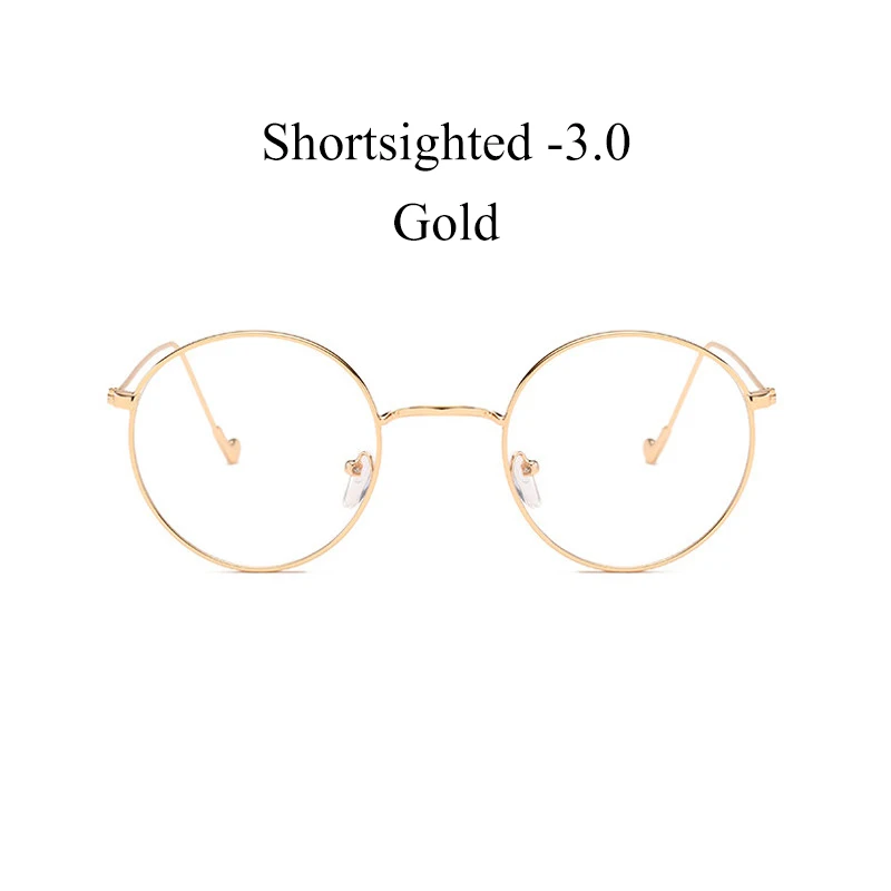IBOODE близорукость очки для женщин и мужчин металлические готовые близорукие очки женские мужские круглые очки для близоруких очки унисекс - Цвет оправы: Gold Myopia 3.0
