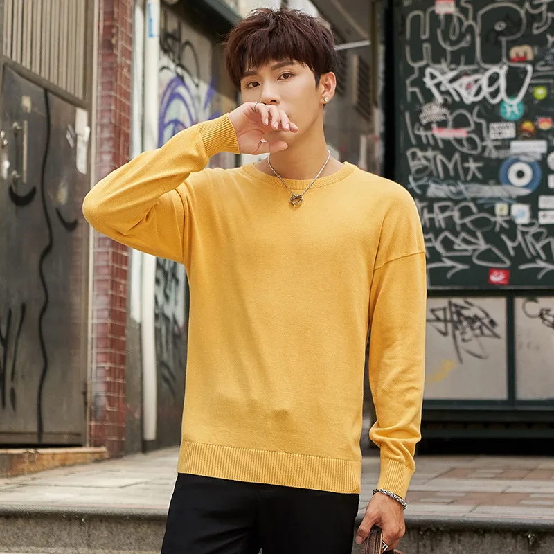 MRMT, брендовые осенние мужские вязаные свитера, чистый цвет, круглый вырез, пальто для студентов, мужские свитера, одежда - Цвет: Цвет: желтый