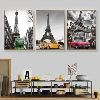 

3 Pieces 5 d diamond painting Paris Tower Retro Bus Car Landscape full round diamond embroidery Multi Panel home decor,MM118