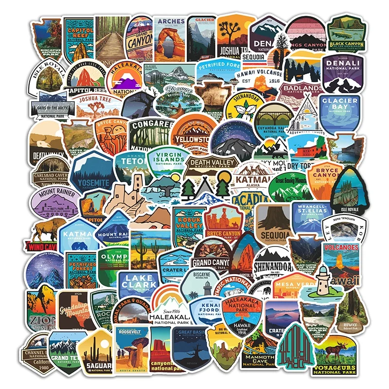 100 piezas de pegatinas del Parque Nacional de Yellowstone calcomanía de viaje para exteriores para coche bicicleta motocicleta maleta portátil portátil