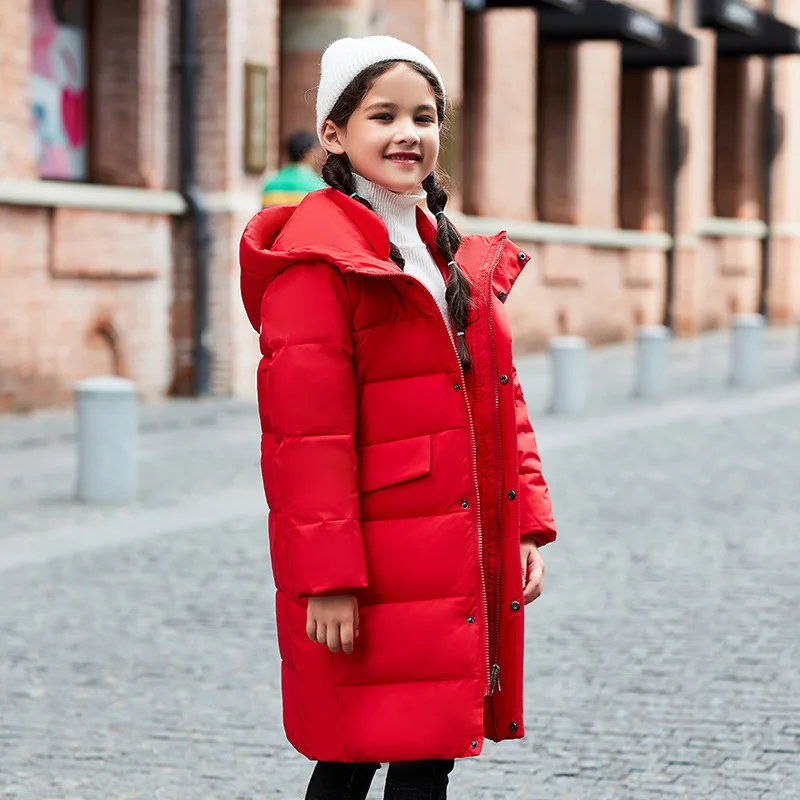 

Girls Down Coat Jacket Boys Hooded Warm Snow Parka Toddler Children Dress Winter Outerwear 5-14 Years Zip Pocket Children Top