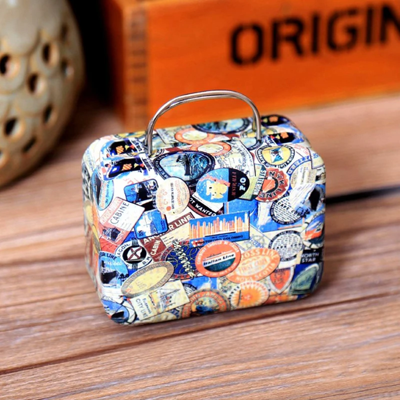 Retro Stamp 1Pc Sultry Retro Suitcase Music Box Creative Gift Mini Music Boxes Colorful Home Decoration Accessories Inimitable Musical Box - Цвет: Retro Stamp