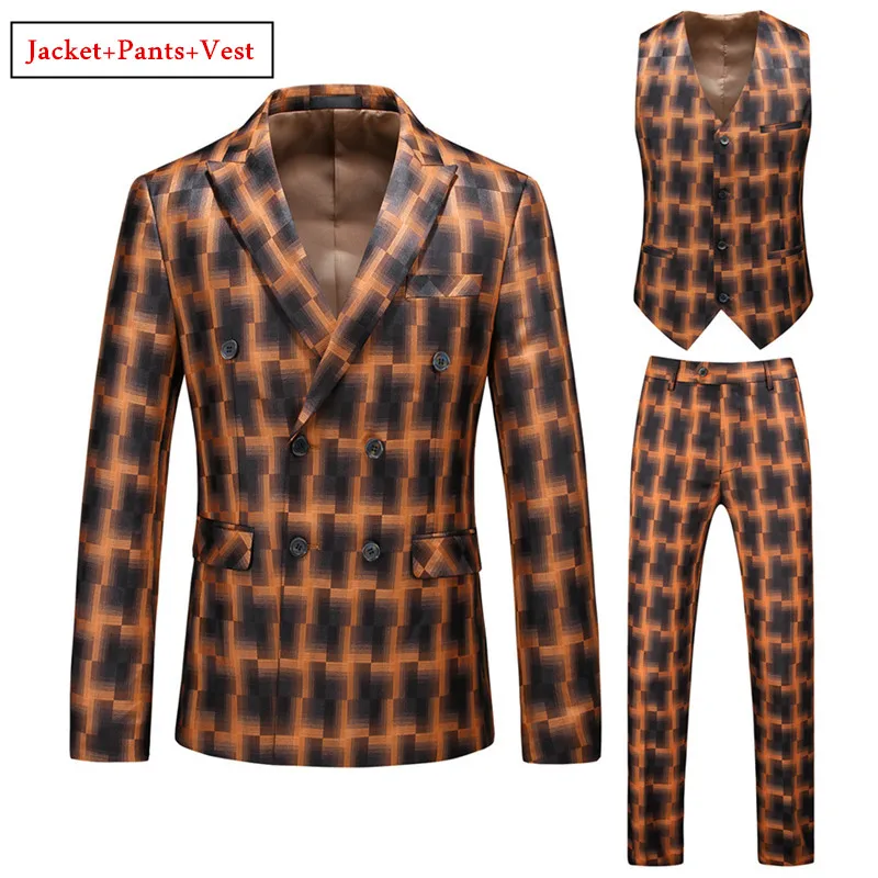 3 Piece Brown Plyesxale синие коричневые клетчатые свадебные костюмы для мужчин Весна 6XL Вечеринка Выпускной сценический костюм мужской элегантный 3 шт рождественские костюмы Q933 - Цвет: 3 Piece Brown