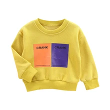 Одежда для маленьких мальчиков; От 0 до 4 лет; Простые повседневные топы с буквенным принтом для маленьких мальчиков; модные трендовые толстовки с длинными рукавами и круглым вырезом