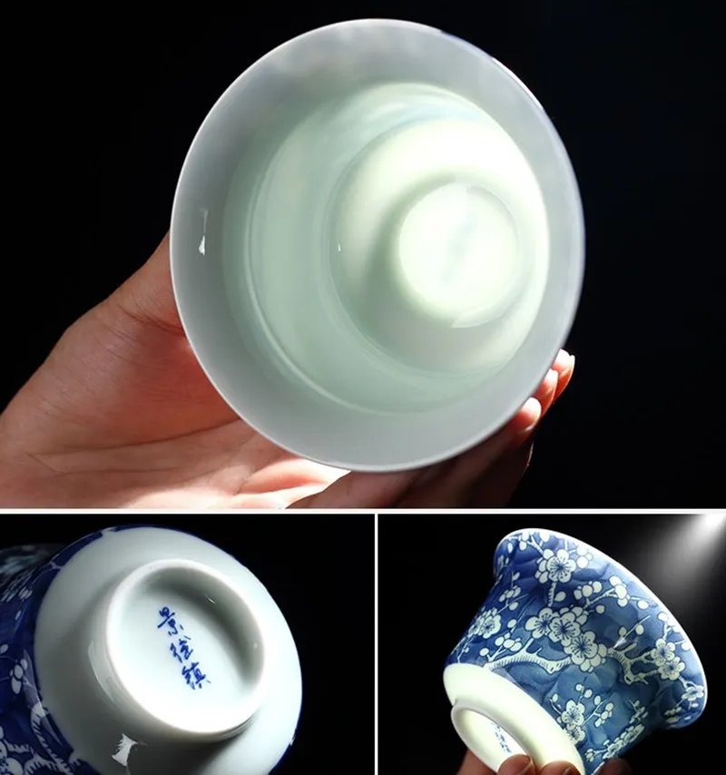 Винтажная фарфоровая чайная чаша Gaiwan с цветами голубой и белой сливы, кофейная чаша, посуда для напитков, черный чай, кофе