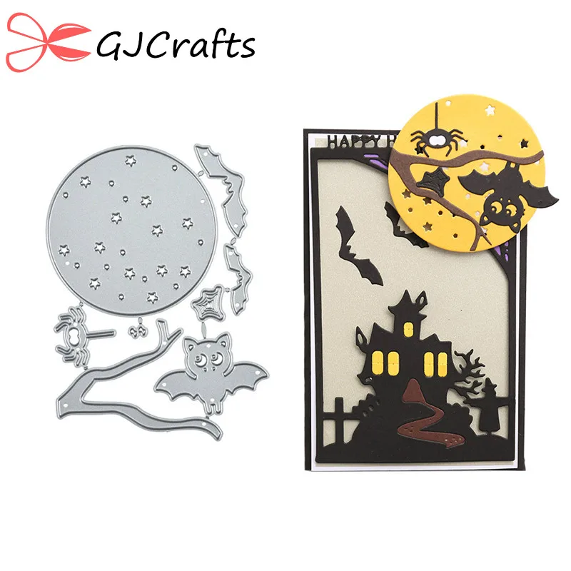 

GJCrafts Halloween Dies Moon Night Bat Metal Cutting Dies 2019 for Card Making Scrapbooking Embossing Cuts Stencil Craft Dies