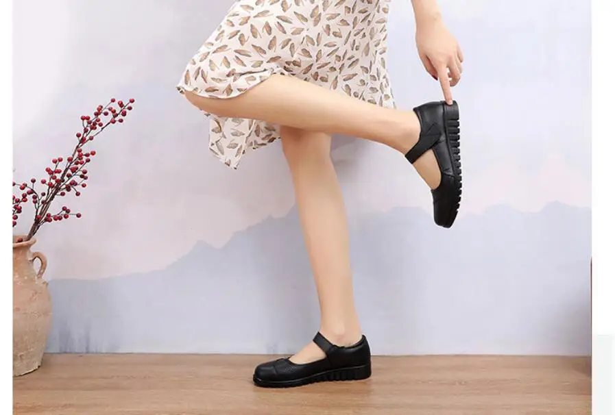 Classic Cowhide Comfortable Flats Women Shoes Flats Shoes Woman Lady Shoes Working Ladies Shoes Slip On Shallow Plus Sizes