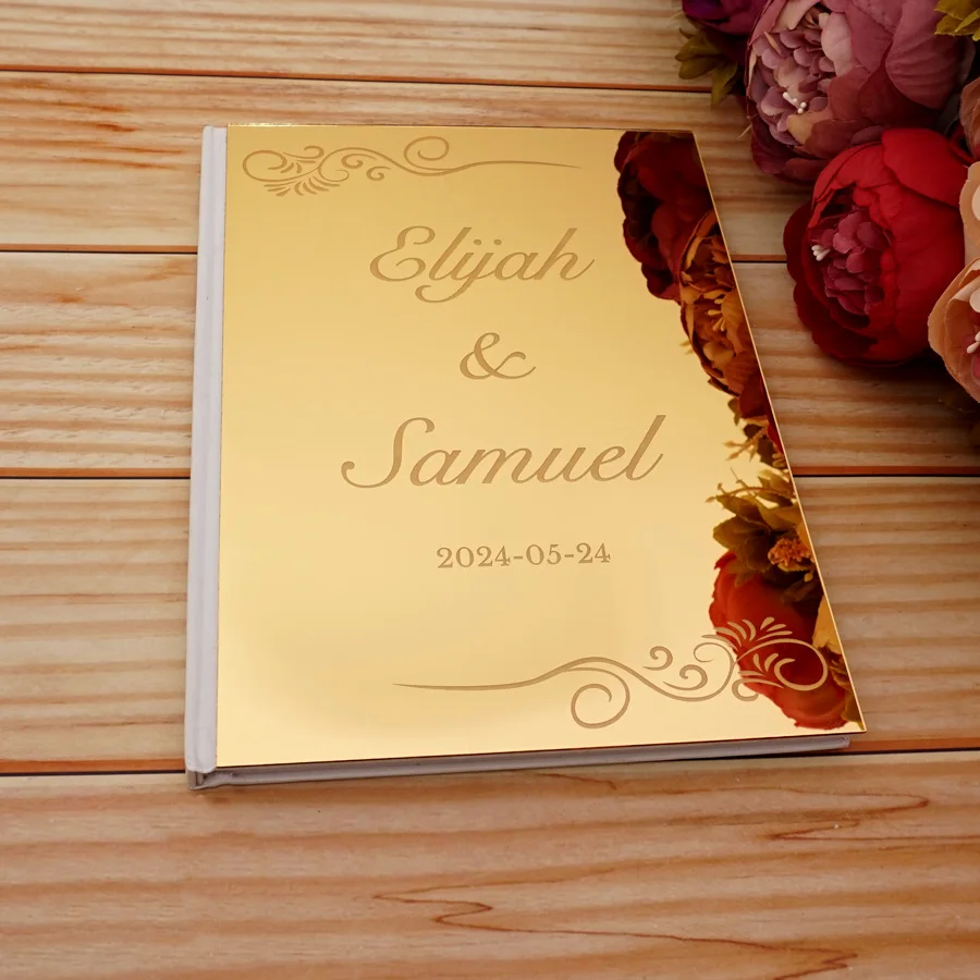 Acrylic Mirror Rustic Wedding Guest Book Simple Design Personalized Name and Date Party Decoration Supplies