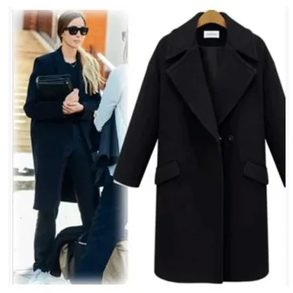 

New Woolen Blend Coat Women's Long Sleeve Turn-down Outwear long woolen coats Casual button coats Autumn Winter Elegant Overcoat