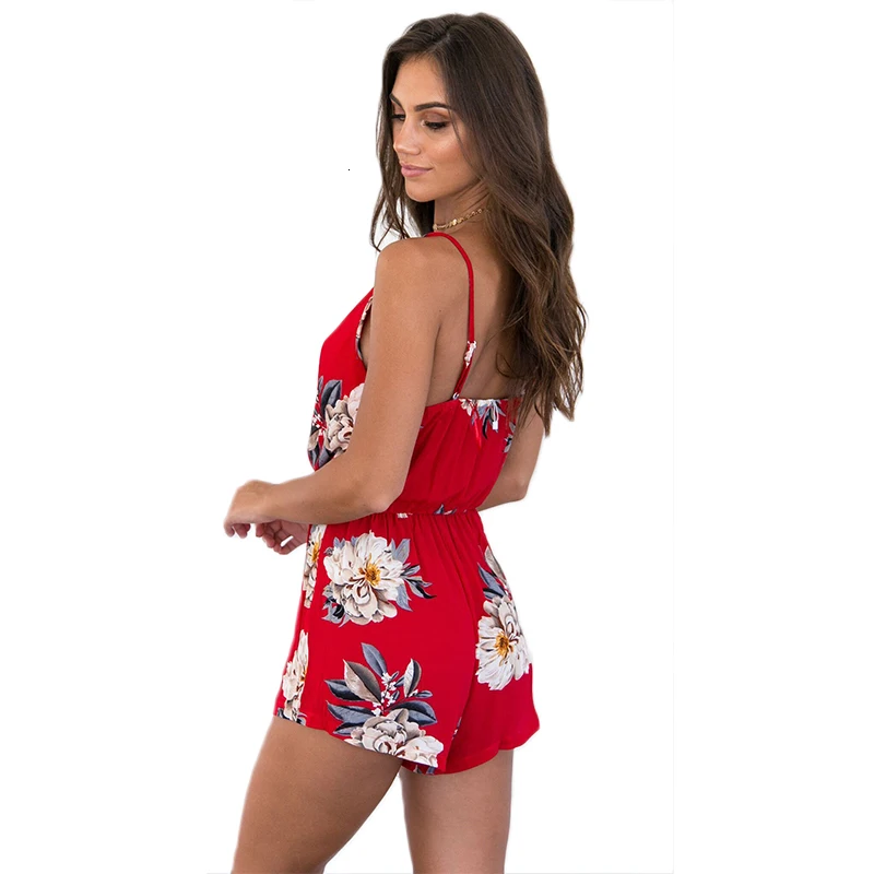 Женская летняя одежда Boho праздник v-образным вырезом сексуальный цветочный принт Лето Пляж Jumpsui дамы комбинезон
