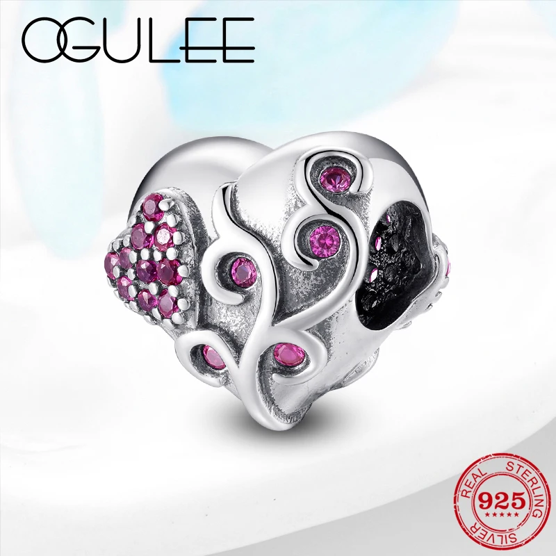 

Hot Sale Rose red CZ Love Life Tree S925 Sterling Silver Beads for Jewelry Making Fit Original Pandora Charm Beads Bracelets DIY