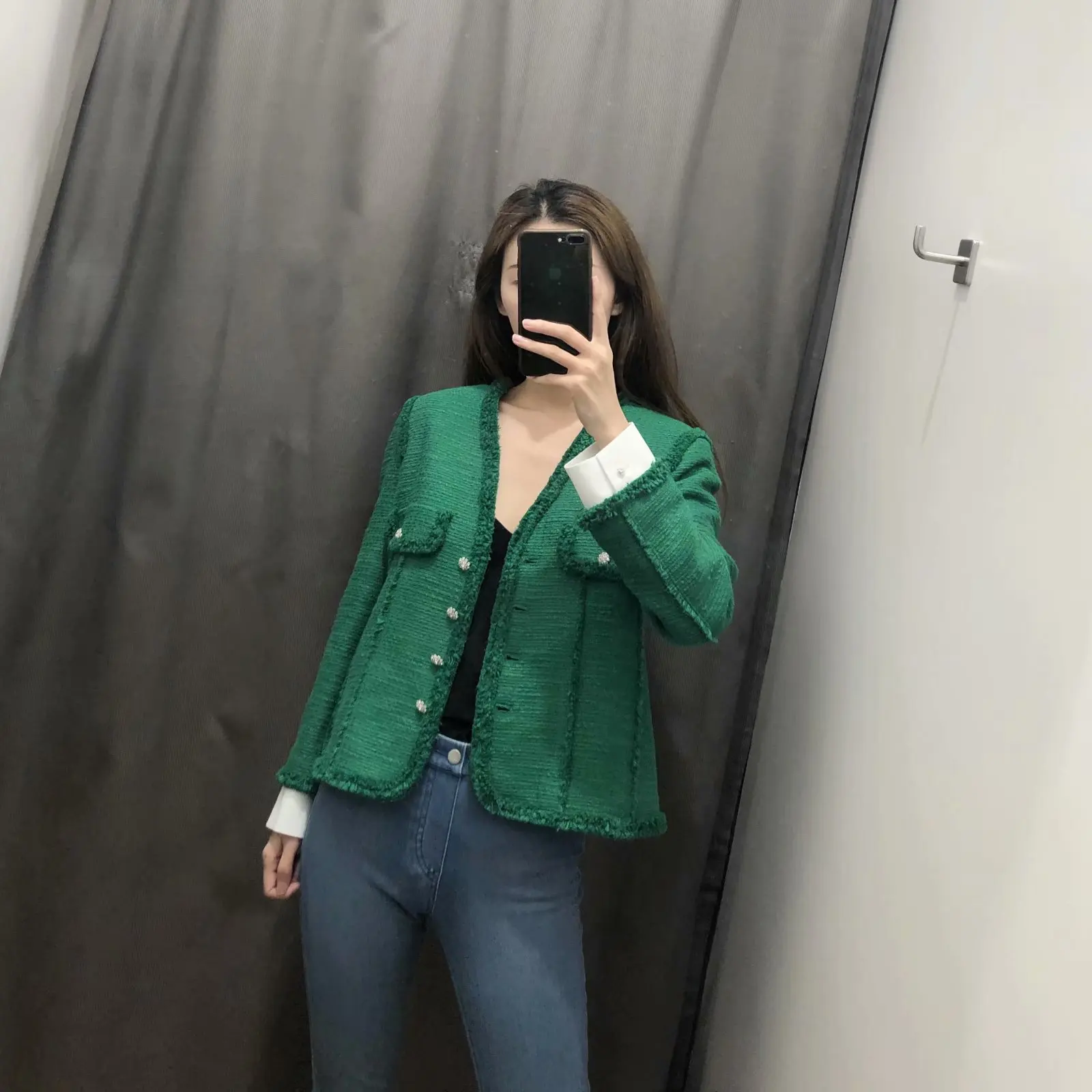 

Western Style 2019 Summer New Style Solid Color V-neck Long Sleeve Slim Fit Jacket WOMEN'S Coat B4376