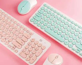 

Waterproof Wireless Keyboard and Mouse Combo 2.4GHz Gaming Cordless Cute Round Key Smart Power-Saving Whisper-Quiet