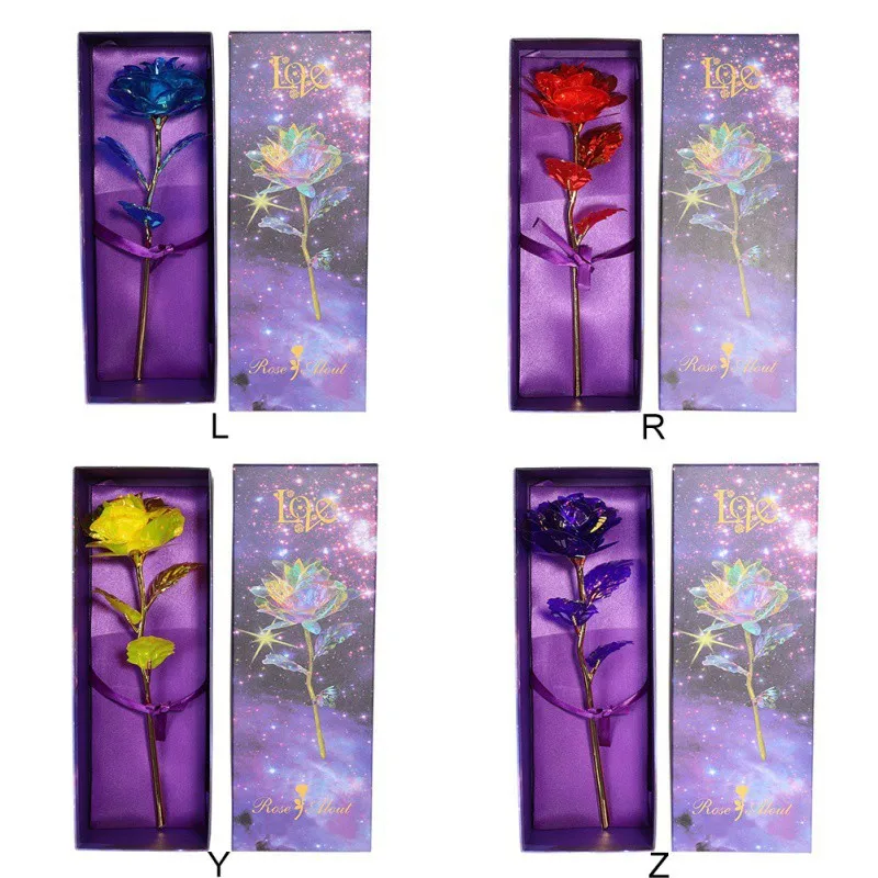 Valentine's Day Lighting Rose Creative Gift 24K Foil Colorful Rose Lasts Forever Love Wedding Decor Lover Base With Battery