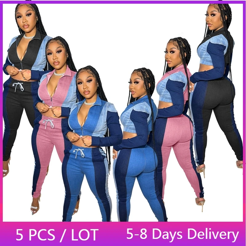 

Wholesale Clothes Tracksuit Two Piece Set Women Streetwear Jacket Top and Pants Set Patchwork 2 Piece Sets Womens Outfits Fall