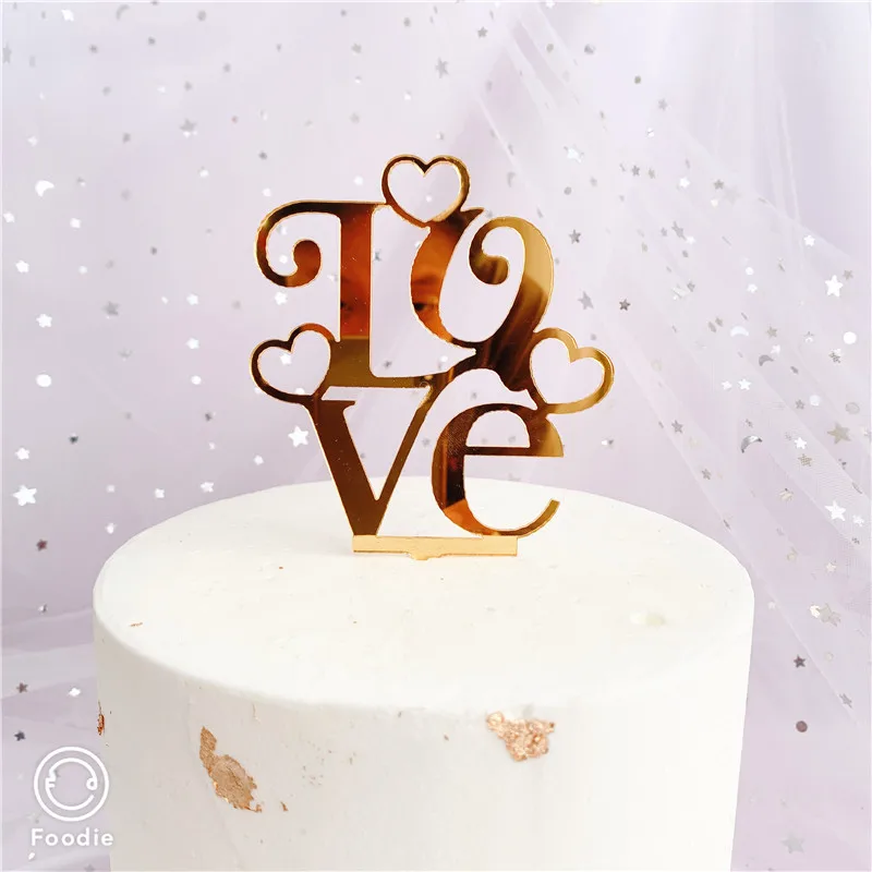 Новая любовь, Сердце, свадьба, акриловый торт Топпер золотые цветы розы украшения для кексов на свадьбу День Святого Валентина украшения для торта для вечеринки - Цвет: 3
