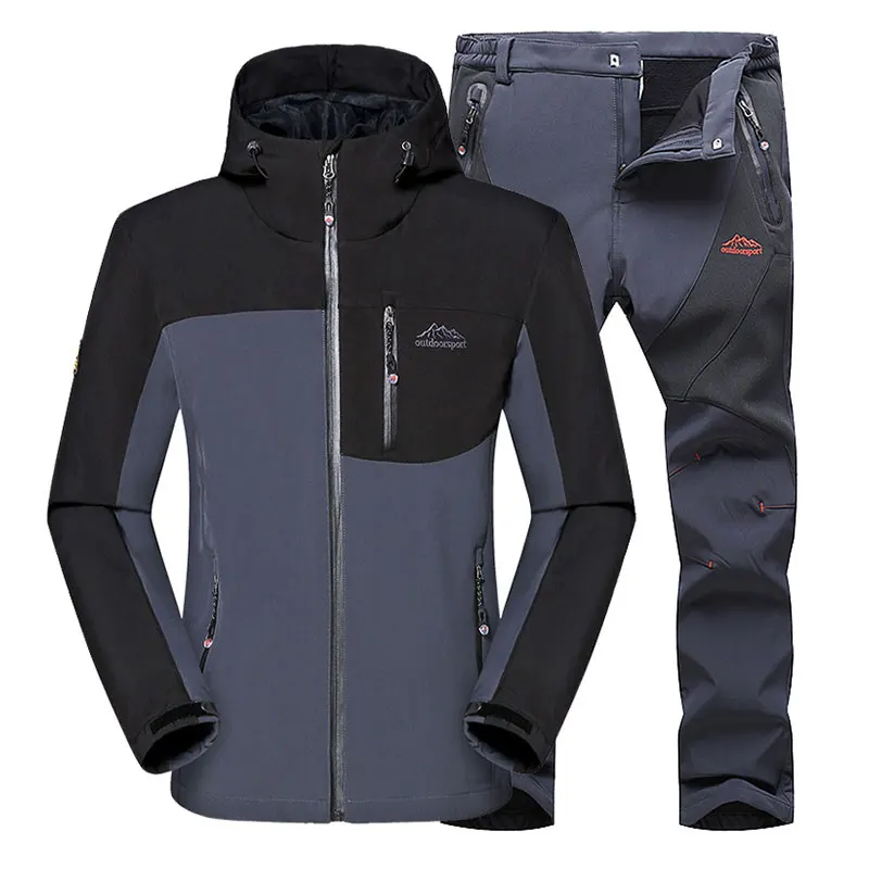 Gray-Suit MAZEROUT для мужчин 5XL для кемпинга, зимней рыбалки, кемпинга, походов, походов на открытом воздухе, походные брюки для альпинизма, лыжного спорта, флисовые брюки, зимняя куртка - Color: Gray-Suit